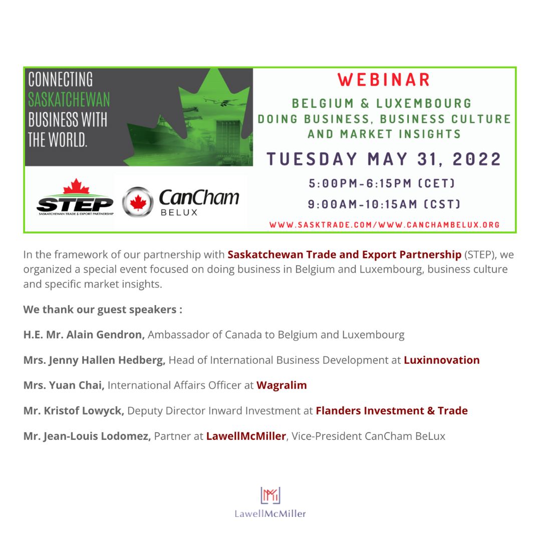 WEBINAR : BELGIUM & LUXEMBOURG DOING BUSINESS, BUSINESS CULTURE AND MARKET INSIGHTS